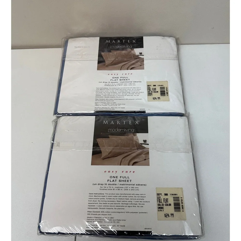 Martex Modern Living Full Flat Sheet 300 TC Blue Cotton Rich Set of 2 New